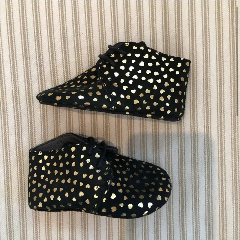 NEW Bonpoint Black and Gold Heart Booties
